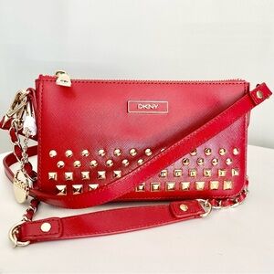DKNY Red & Gold Studded Shoulder Bag & Crossbody NWT